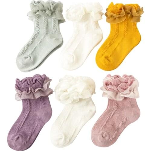 6Piece/3Pairs Solid Combed Cotton Lace Socks Kids for Girls Baby Princess Lovely Hosiery