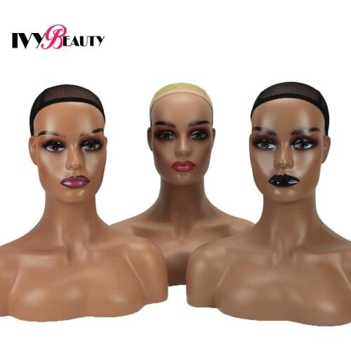 African American Mannequin Head With Shoulders For Wigs Head Making Earrings Hat Display Realistic Female Manikin Head Model