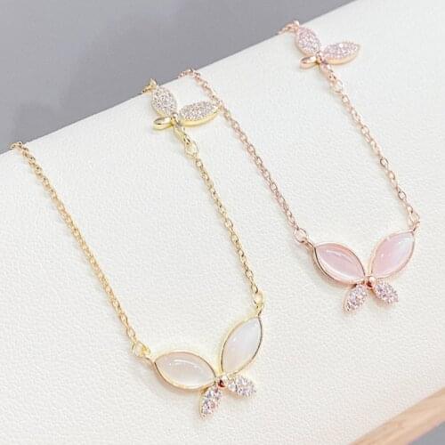 BOTU 2021 New Designed Two Butterfly Necklace Gold Color Exquisite Simplicity Necklace Temperament Jewelry Gift for Women
