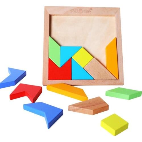 Wooden Colorful Tangram Jigsaw Puzzles DIY Intelligence Development Kids Toy Toddler Early Education Cognition Game