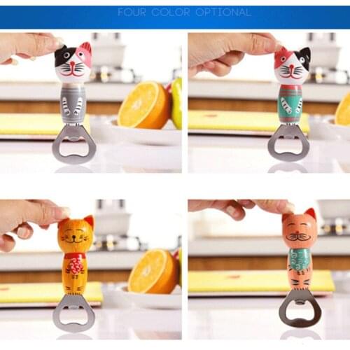Wooden Multipurpose Cartoon Cat Beer Bottle Opener Magnetic Fridge Magnet