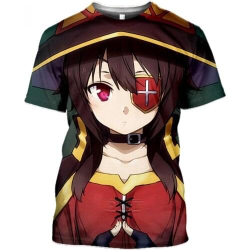 Megumin Konosuba Halloween Crewneck T-Shirt 3D Print Summer Anime Hipster Harajuku Oversized T Shirts Men Women Clothing