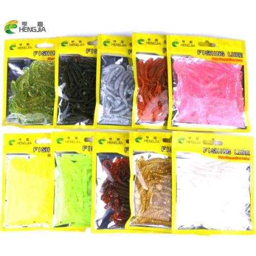 HENGJIA 50pcs/pack Fishing Lure Soft Bait 50mm/0.6g T Tail soft Fish SwimBait soft plastic worm bait Soft Lures Artificial Lures