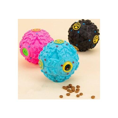 Pet Dog Treat Trainning Chew Sound Food Dispenser Toy Squeaky Giggle Ball