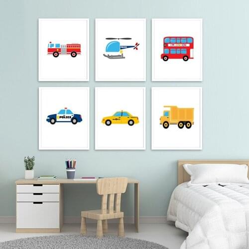 Transport Theme Nursery Truck Taxi Canvas Painting Baby Boy Room Poster and Print Wall Art Pictures Posters Bedroom Decor