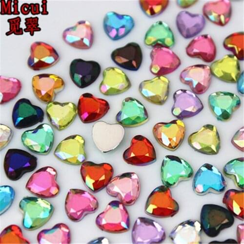 Micui 200PCS 6mm AB Crystal Heart Rhinestone Acrylic Flatback Crystals Stone 3D Non HotFix Nail Art For Crafts Decorations MC464
