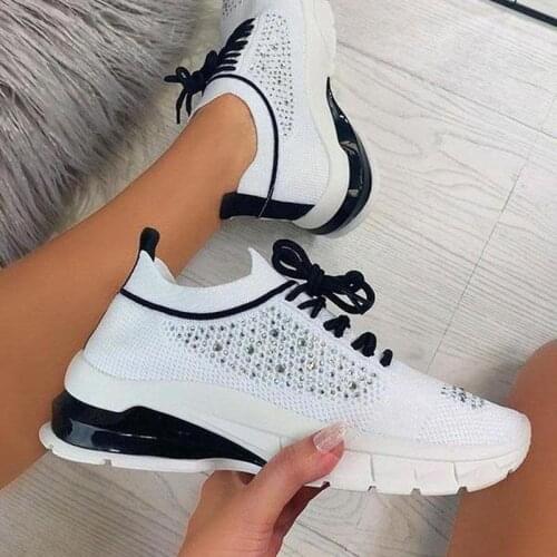 Sneakers Women Vulcanize Shoes Fashion Rhinestone Ladies Sports Shoes for Female 2021 New Lace Up Running Walking Casual Shoes
