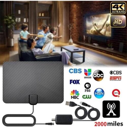 Hot selling HD TV Antenna Digital Antena Tv Receiver Indoor 2000 Miles 35db with Amplifier Radius Aerial Clear Fox Sat