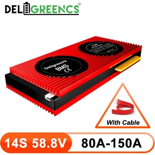 Deligreen 14S 80A 100A 120A 150A 58.8V BMS for 3.7v lithium battery pack with waterproof and balance function