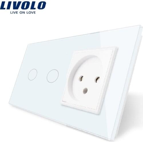 Livolo EU Standard 2 Gang Touch Switch, Israel Power Socket, Crystal Glass Panel, AC 100~250V 16A, Smart Light Switch