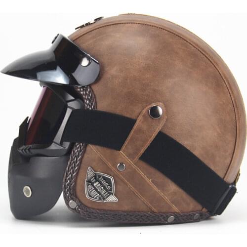 Casco Moto Retro Helmet Motorcycle Soldier Cap Brown Vintage Motorbike Braids Alligator Leather Half Helmet Cascos Para Moto 058