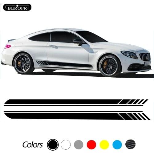 Car Door Side Skirt Stripe Decal Stickers For Mercedes Benz C class W205 W204 C180 C200 C250 C300 C63 Coupe AMG Accessories 2Pcs