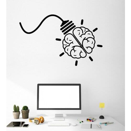 Office Wall Stickers Home Decor Bedroom Creative Light Vinyl Wall Decal Office Sticker Bulb Brain Idea Work Wallpaper B536