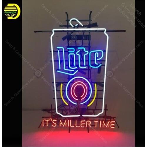 Neon Sign for MILLER LITE It is miller Time Sign Decorate room wall Handcrafted Neon lights Sign glass Tube Iconic Advertise