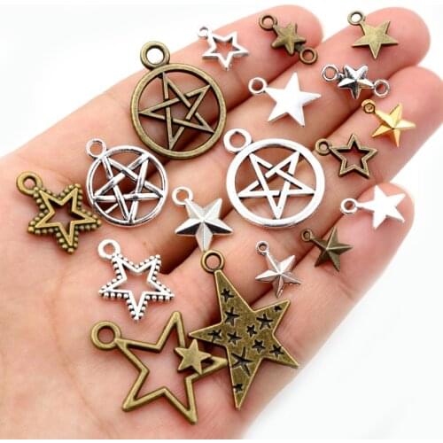 New Fashion Antique Silver Plated Bronze Gold Stars Chrams Metal Alloy Pendant Charms for DIY Neckalce Jewelry Making Findings