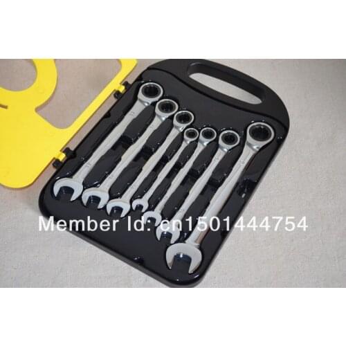 NEW 7pc/set CRV 72T Combination Ratchet Spanner Wrench Car Wrench DIN. 8, 10, 12, 13, 14, 17, 19mm