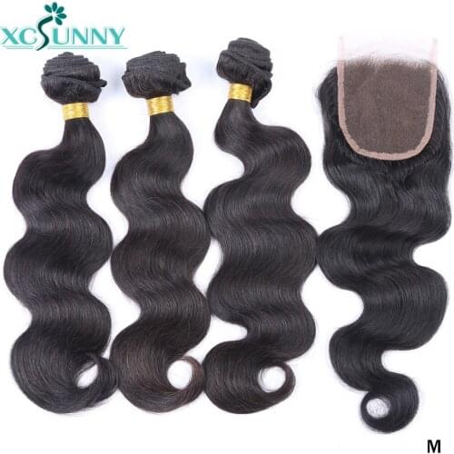 Body Wave Bundles With Closure Human Hair Bundles With Closure 10-26" Brazilian Hair Weave Bundles xcsunny