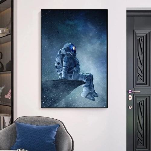 Lonely Astronaut Sitting In Space. Art Canvas Painting Painting Poster And Photo Wall Decoration For Bedroom Decoration