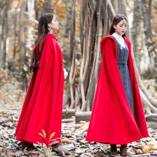 2019 autumn winter women new retro cloak Hooded coat long section code red cloak warm coat ladies w89
