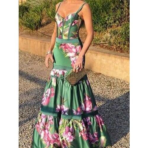 Floral Print Mermaid Dress Women Tunic Long Beach Cover Up Maxi Beach Wear Pareos De Playa Mujer Women Elegant Party Dress