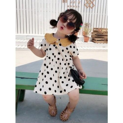Polka Dot Print Dress 2021 Childrens Summer Clothing Mini Dress for Kids Peter Pan Collar A-Line Dress Girls Princess Dress