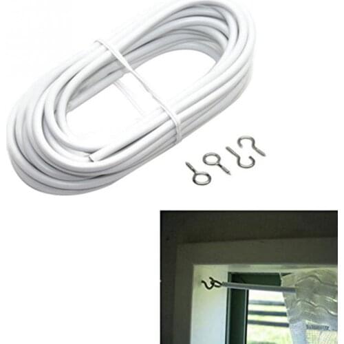 Practical Boutique 2 3 4 m Window Net Curtain Wire Spring Cord Cable Kit + 2 Pair Hooks & Eyes