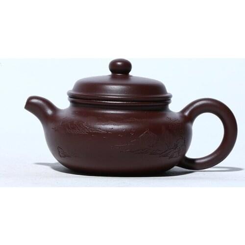 Purple Vermilion Clay Sketch Landscape Antique Pot Zisha Teapot Yixing Handmade Pot Kung-fu Teaware Purple Clay Drinkware