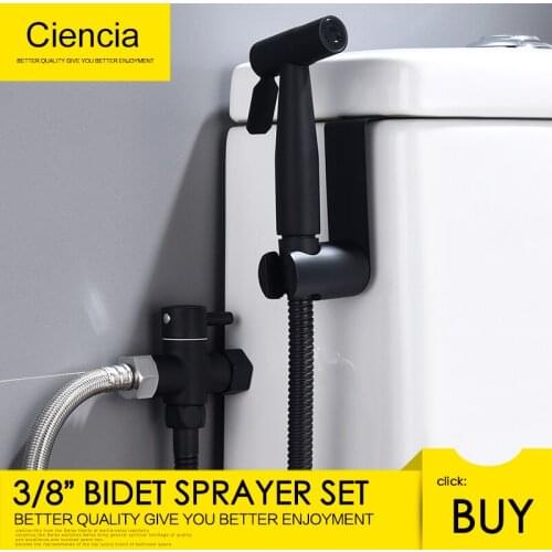 Free shipping 304 Stainless Steel Bidet Sprayer Set with European Standard Connector 3/8 Water diverter Black Handheld Sprayer