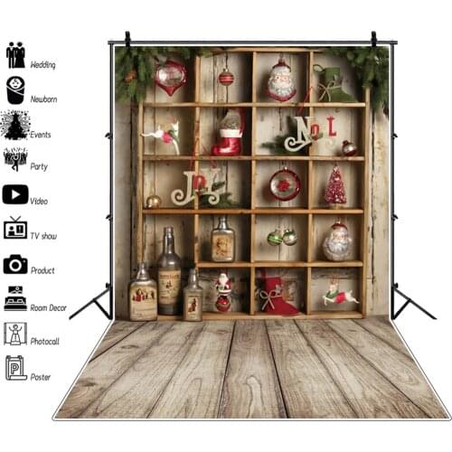 Christmas Winter Backdrop Door Cupboard Wood Floor Baby Portrait Photography Background Photozone Vinyl Photophones For Photos