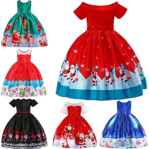 Girls Christmas Dress For Kids Santa Claus Pattern Carnival Cosplay Costume Children New Year Party Clothing Red Xmas Clothing