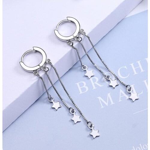 925 Sterling Silver Tassel Star Korean Long Drop Earring For Women Wedding Statement Jewelry eh729