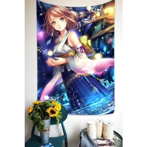 Simsant Japanese Animation Tapestry White Dresses Girl Magic Blanket Backdrop Wall Hanging Tapestries for Living Room Decor