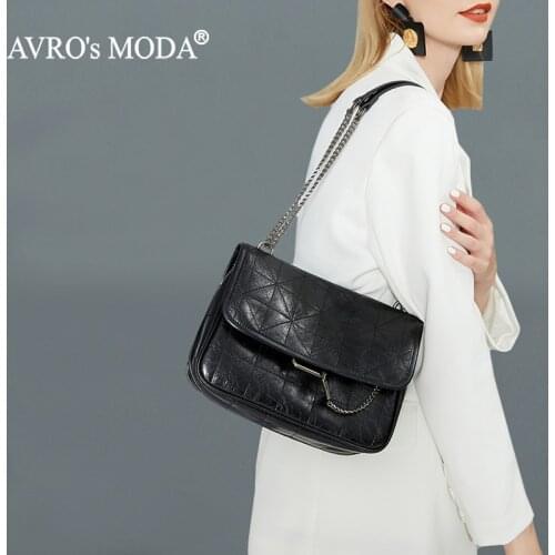 AVROs MODA Fashion Casual Shoulder Bags For Women Genuine Leather Crossbody Handbags Ladies Retro Messenger Chain Flap Tote Bag