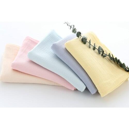 Light Yellow/Pink/Blue Solid Color Soft Cotton Crepe Fabric Breathable Pure Cotton Crepe Fabric Double Gauze Seersucker Material