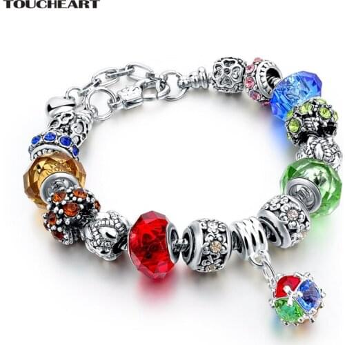 TOUCHEART Luxury Brand Multi-color Flower Bracelet&Bangles Charms For Women Silver Jewelry Making Adjustable Bracelets SBR160010