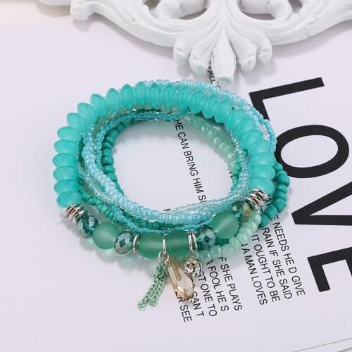 Bohemia Multilayer Crystal Beads Bracelets Set For Women Boho Charm Bracelet Femme Christams Jewelry Gift Pulseras Mujer