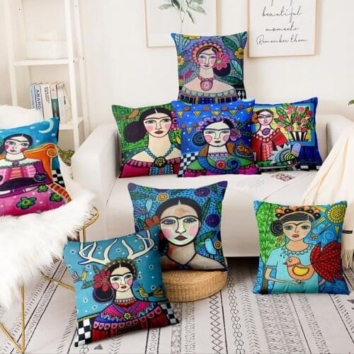 South American Art Cushion Indian Girl Printed Pillowcase Home Pillow Decoration Almofadas Decorativas Para Sofa Throw Pillow