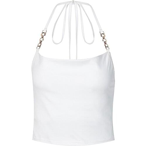 2021 Summer Halter Neck Tie Chain Solid Color Sexy Halter Womens Top Basic Vest Sleeveless Party Club Base Top Vest