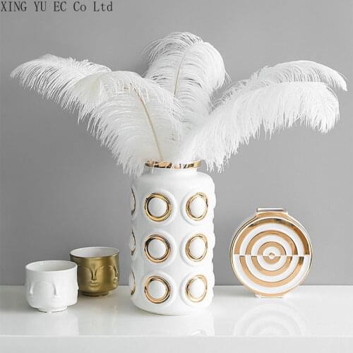 Golden Ceramic Vase Modern Dried Flower Flower Vase Creative Flower Arrangement Container Home Living Room Decoration Ornaments