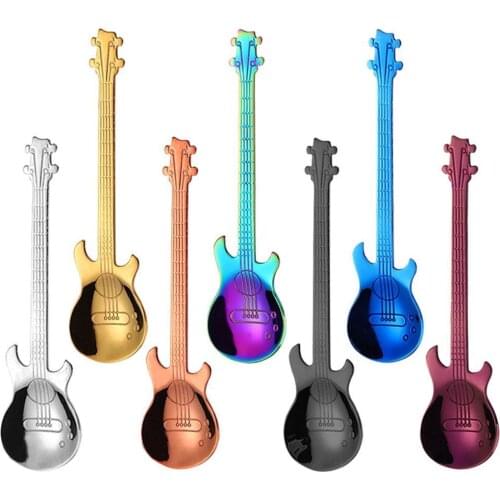 1pc Steel Guitar Shaped Love Coffee Spoon Teaspoon Children Spoon Rainbow Coffee Tea Ice Spoon Flatware Drinking Tools