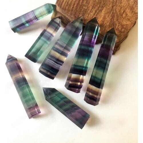 1PC Natural Fluorite Healing Crystal Colorful Striped Quartz Crystal Stone Point Reiki Obelisk Hexagonal Wand Treatment Stone