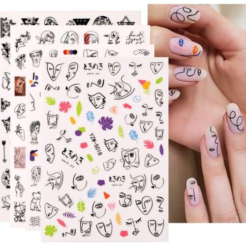 1pcs 3D Nail Stickers For Nails Abstract Image Women Face Sliders Geometric Lines Nail Art Decorations Polish Sticker