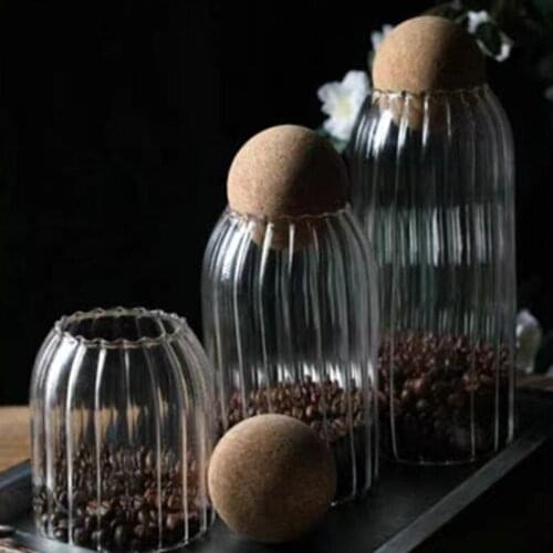 500-1600ml Creative Stripe Kitchen Sealed Storage Tank Cork Storage Box Coffee Beans Nuts Candy Food Solid Seasoning Container