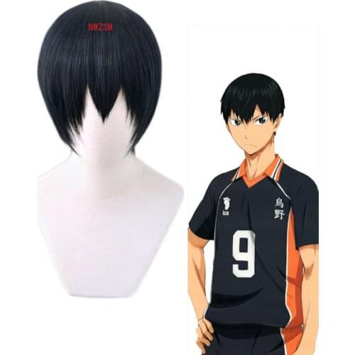 Anime Haikyuu!! Karasuno Kageyama Tobio Black Blue Short Wig Cosplay Costume Heat Resistant Synthetic Hair Haikiyu Men Wigs
