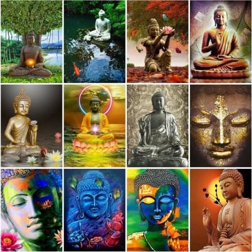 AZQSD Diamond Painting Buddha Full Round Drills Handmade Gift Diamond Embroidery Religion Mosaic Needlework Home Decoration
