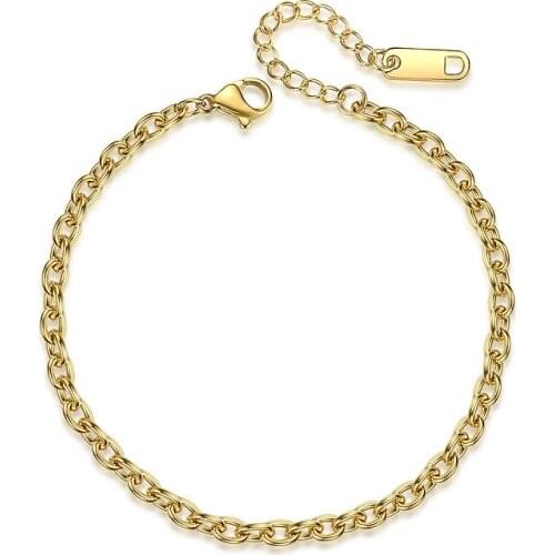 316L Stainless Steel Cable Chain Bracelets For Women Link Chain Bracelet Rectangle Link Cable Dainty Girls Layering Jewelry