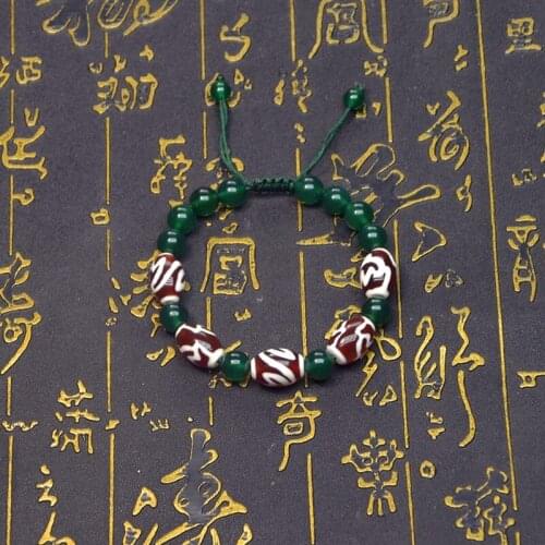 Green Agate Beads Red&whiteTibet Louts Fengshui DZI woven Braid adjustable bracelet women jewelry Free Shipping