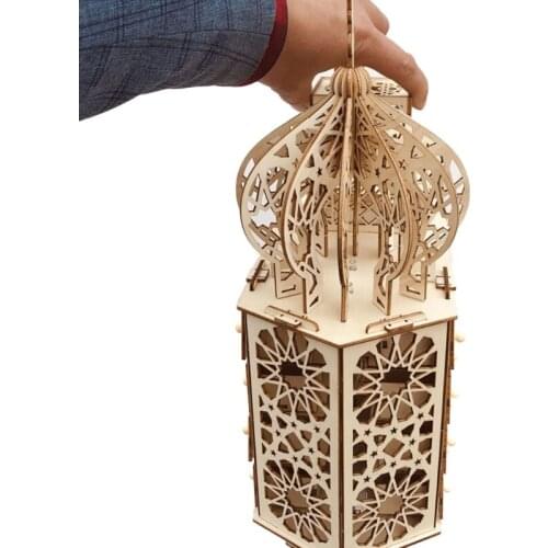 Wooden Eid Mubarak Ramadan Advent Calendar LED Light DIY Muslim Islamic 30 Grids