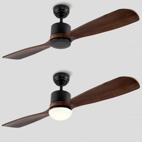 Solid wood two leaf ceiling fan frequency conversion silent fan lamp dining room Nordic living room bedroom retro fan light