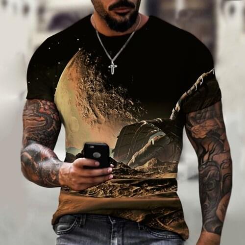 Oversized casual streetwear mens 3D printed T-shirt, super cool technology pattern top, hip-hop novelty popular T